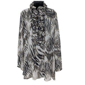 Insight Zebra Print Sheer Ruffle Tunic Top Women Size XXL Pleated Boho Romantic